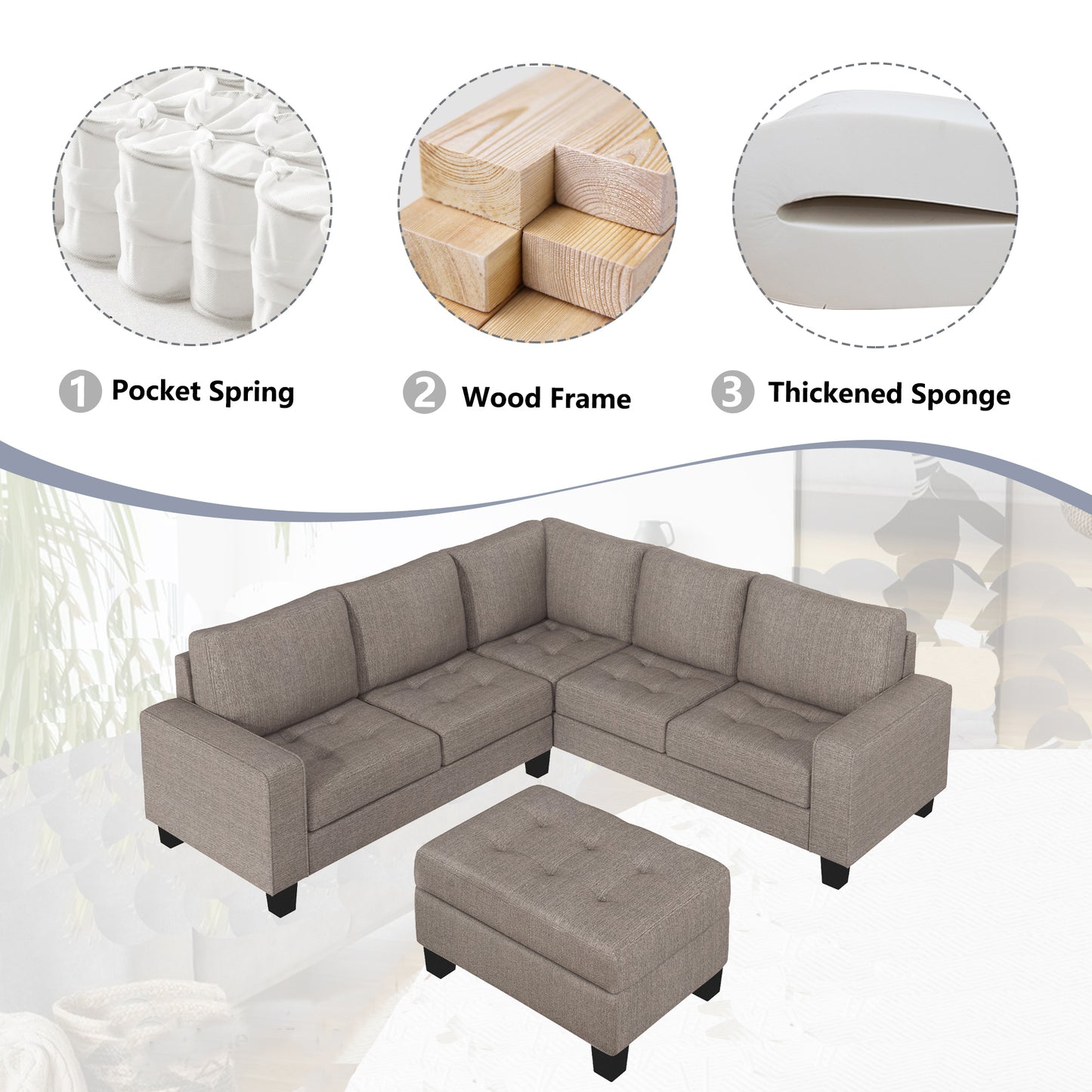 OrisLux Sectional Lounge: Ultimate Space-Saving Sofa with Ottoman & Cup Holders