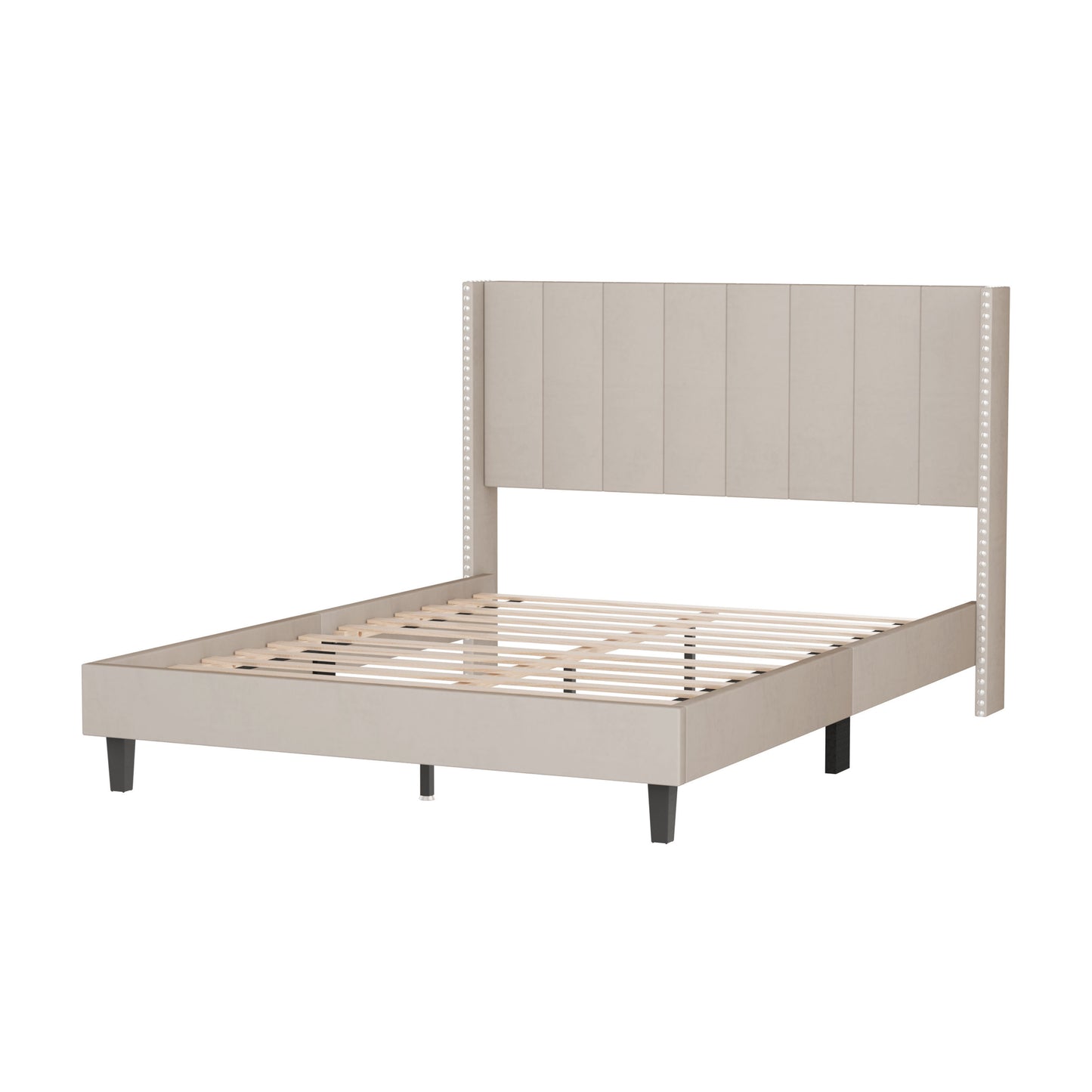 Bazu Queen Size Platform Bed Frame - Beige