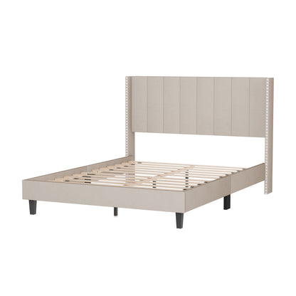 Bazu Queen Size Platform Bed Frame - Beige