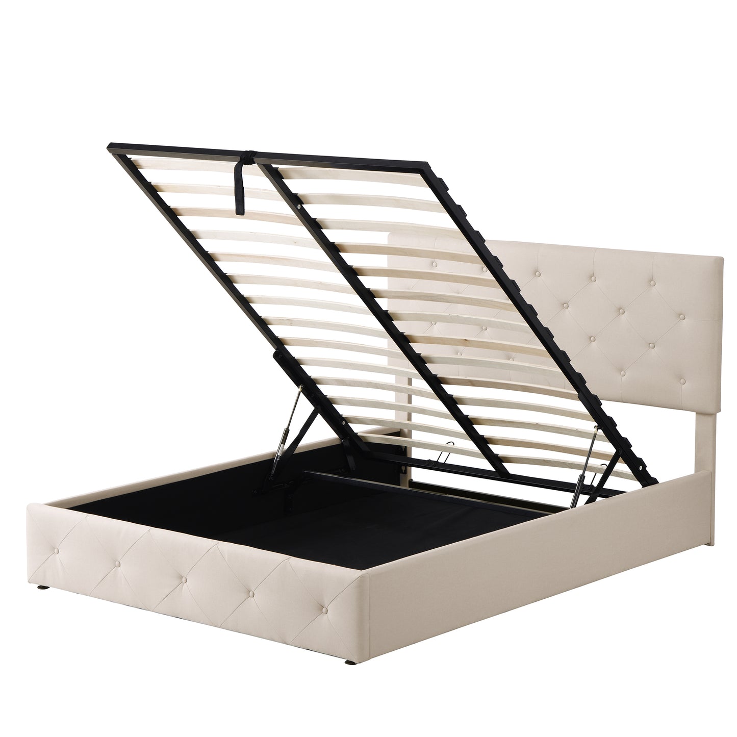 Cipher Queen Size Storage Platform Bed w Hydraulic System - Beige