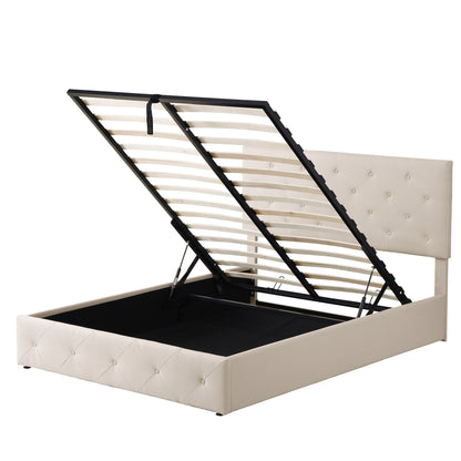 Cipher Queen Size Storage Platform Bed w Hydraulic System - Beige