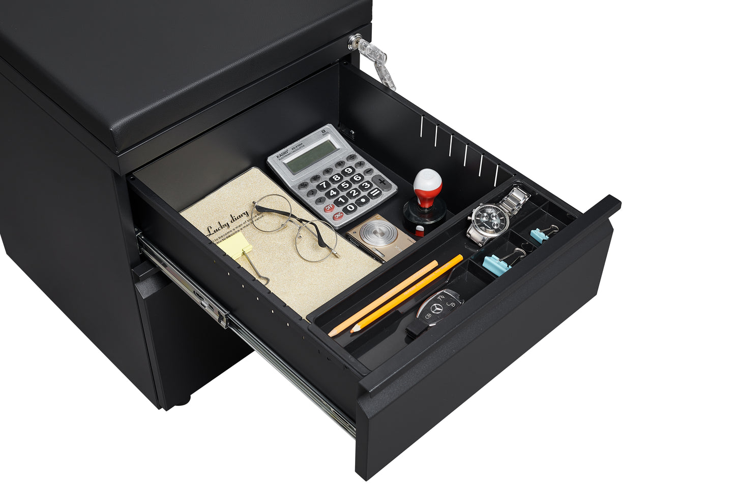 Swift Lock Mobile Storage Cabinet With Leather Cushion - Black