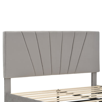 Xavier Queen Size Storage Bed Metal Platform Bed with Drawer - Gray