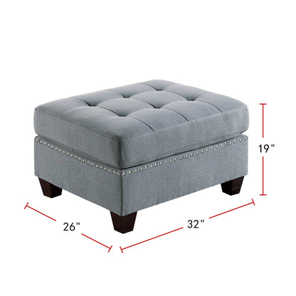 Linen-Like Fabric Upholstered Cocktail Ottoman - Grey