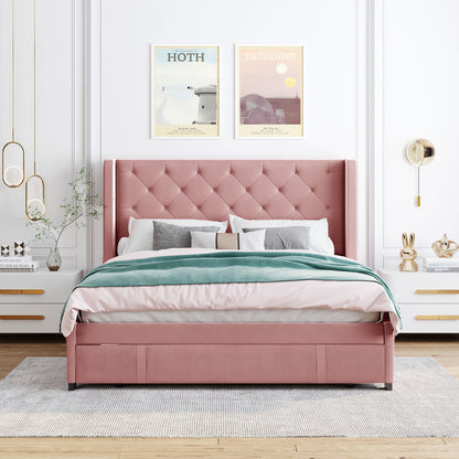 Regal Queen Size Velvet Storage Bed - Pink