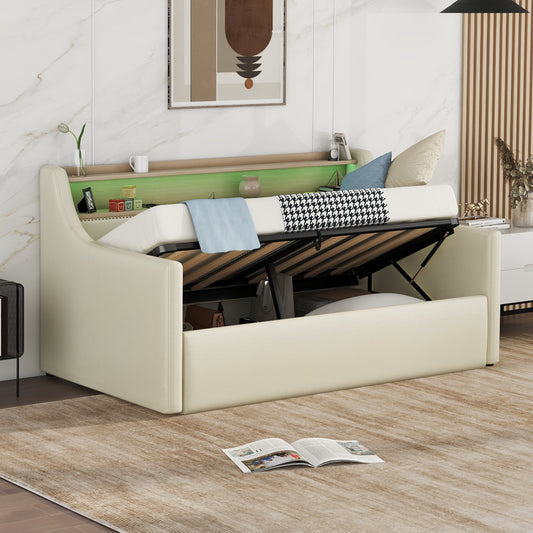 Aliza Twin Size Daybed with Hydraulic Lift Up Storage - Beige