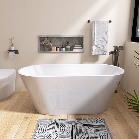 Madison 63" Minimalist  Acrylic Freestanding Soaking Bathtub  -  Gloss White