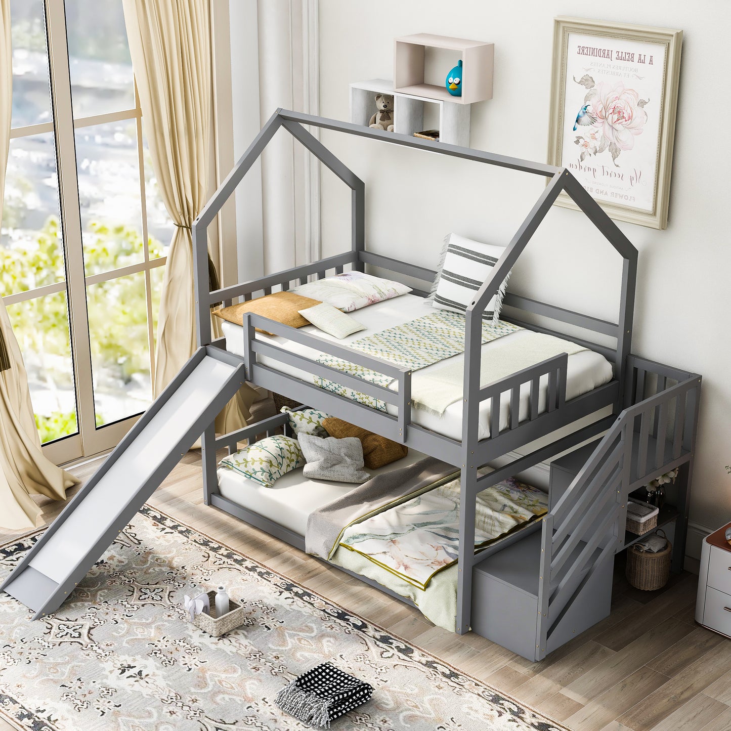 Slide and Store Twin House Bunk Bed
