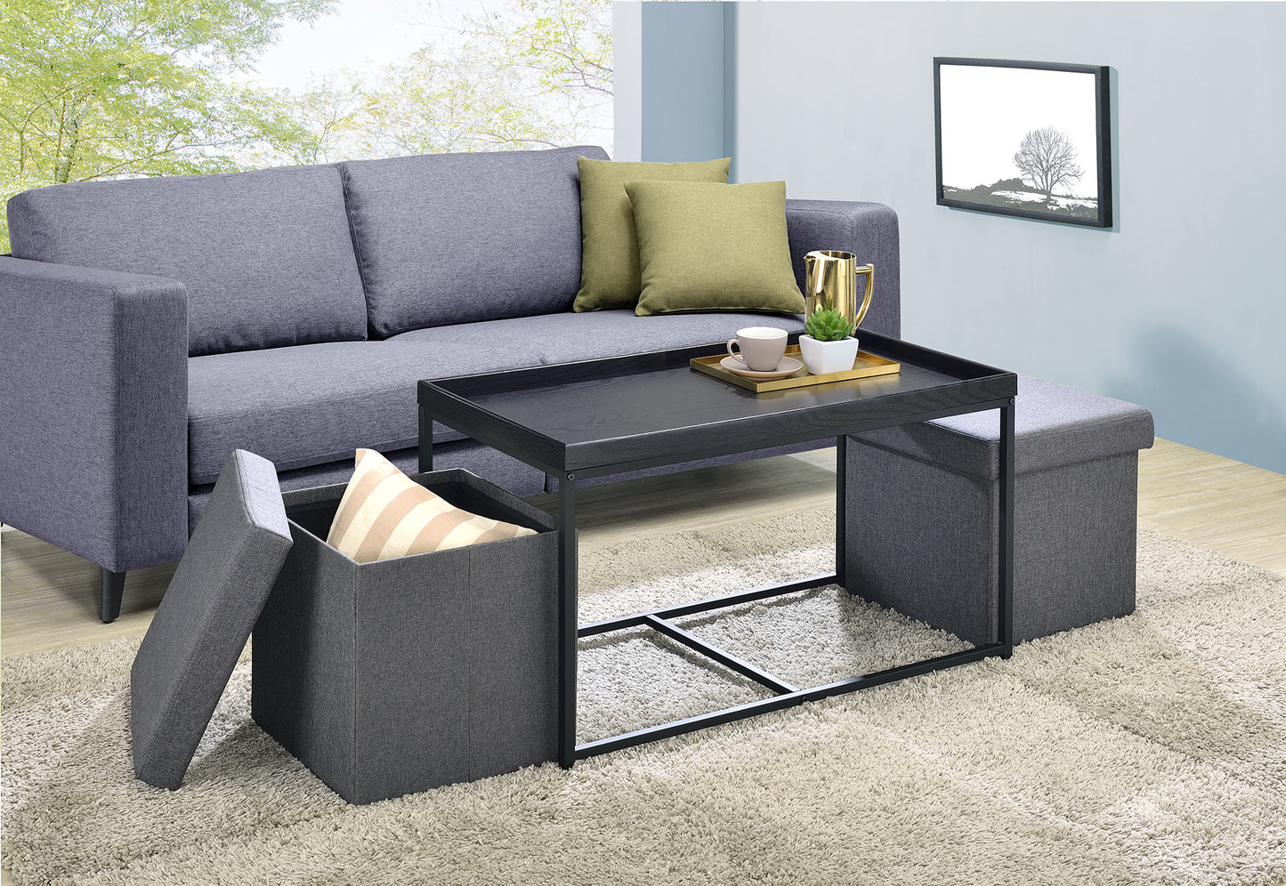 Monty Black Wood Grain 3 Piece Coffee Table Set
