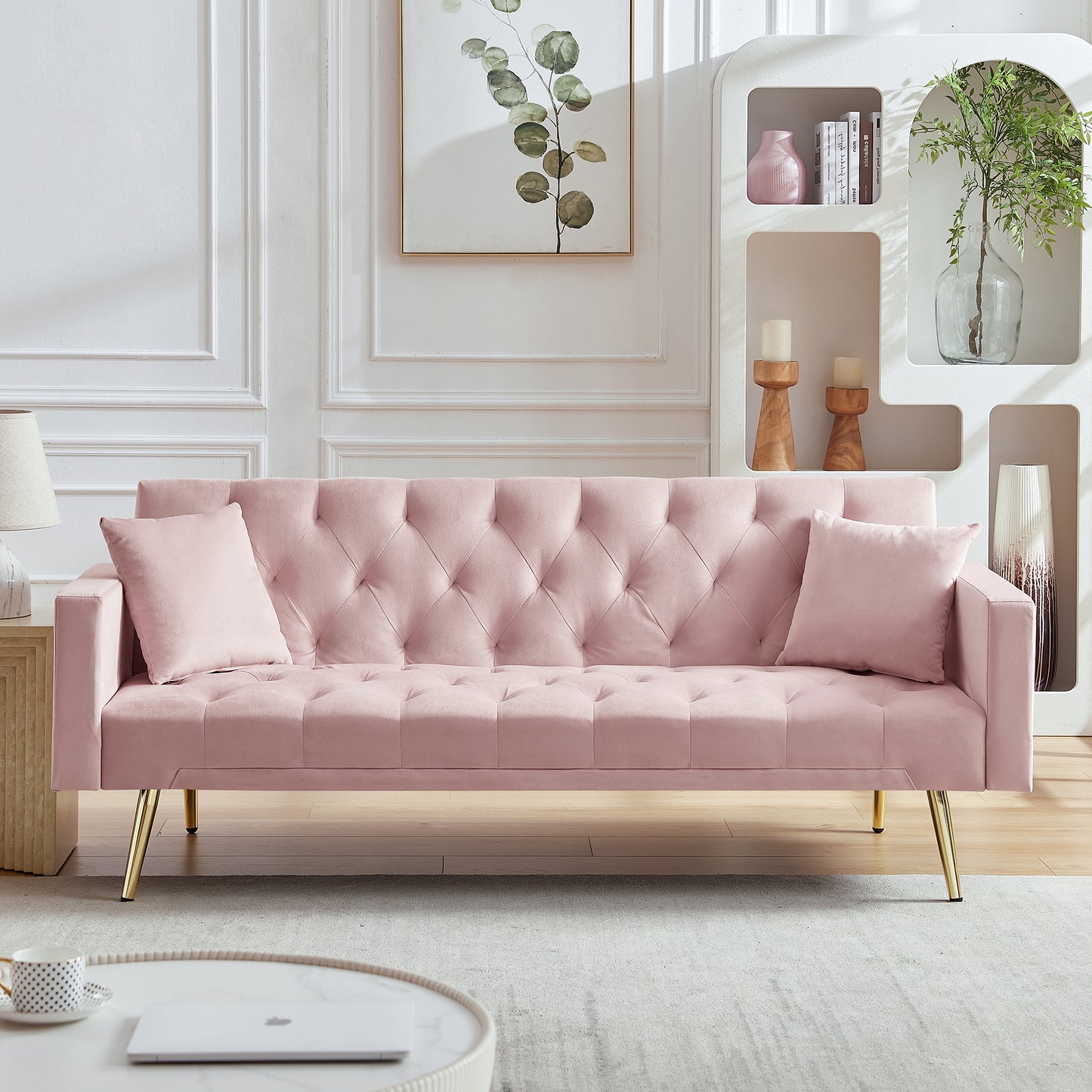 Coney Convertible Folding Futon Sofa Bed - Pink