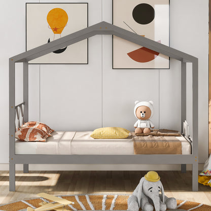 Twin Wood House Bed with Smart Storage