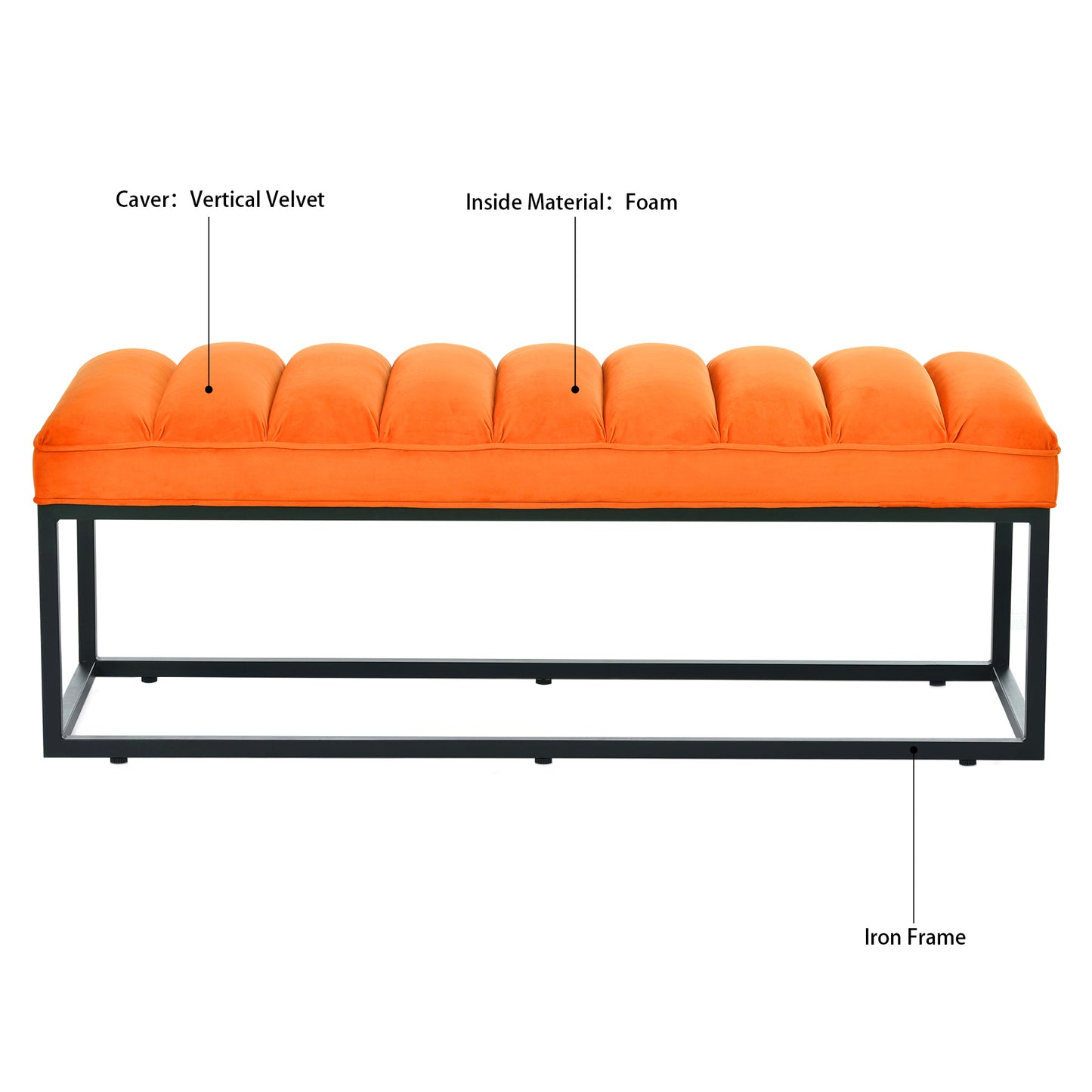 Metal Base Upholstered Bench - Orange