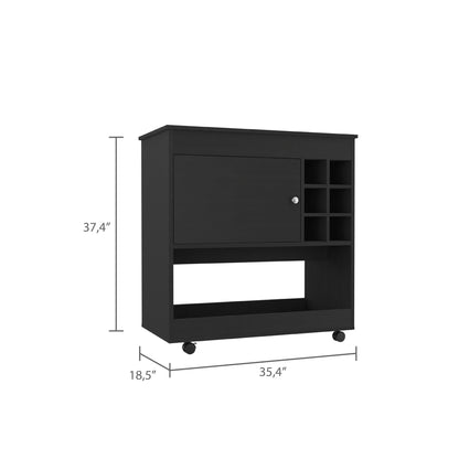 Lux 1-Shelf 6-Bottle Bar Cart - Black