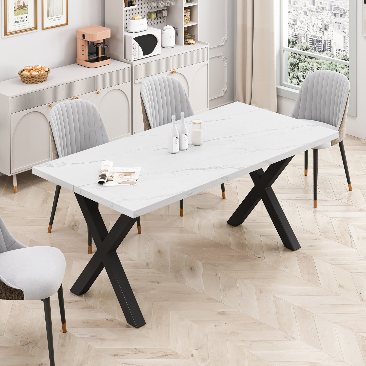 Elegant Marble X-Shape Dining Table