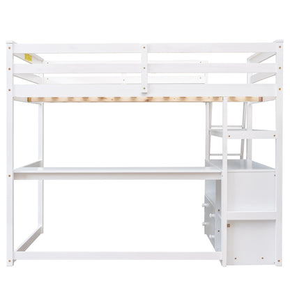 ElevateMax Full Size Loft Bed with Desk and Storage, in Elegant White