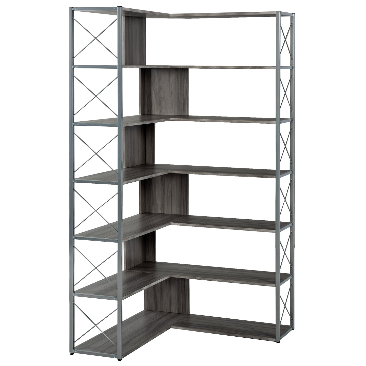 L-Shaped Corner Bookcase - Silver+Grey