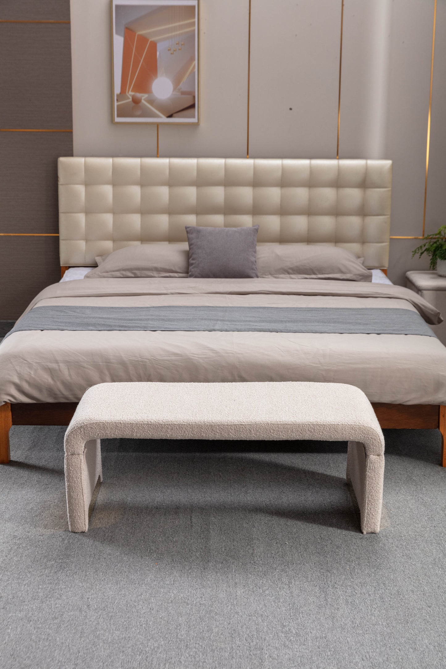 Boucle Fabric Ottoman - Beige