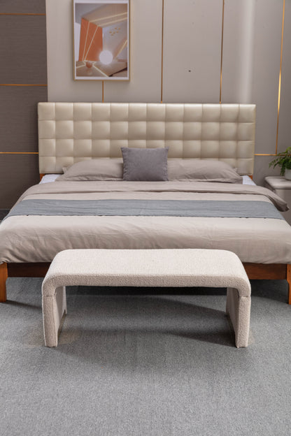 Boucle Fabric Ottoman - Beige