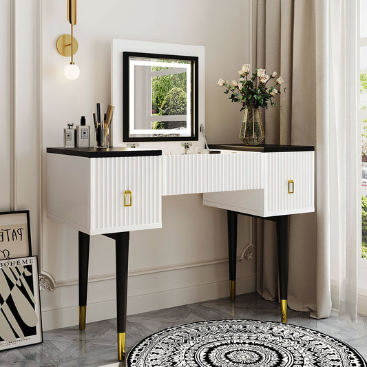 Marble Glow Makeup Vanities Table Set -   White and Black