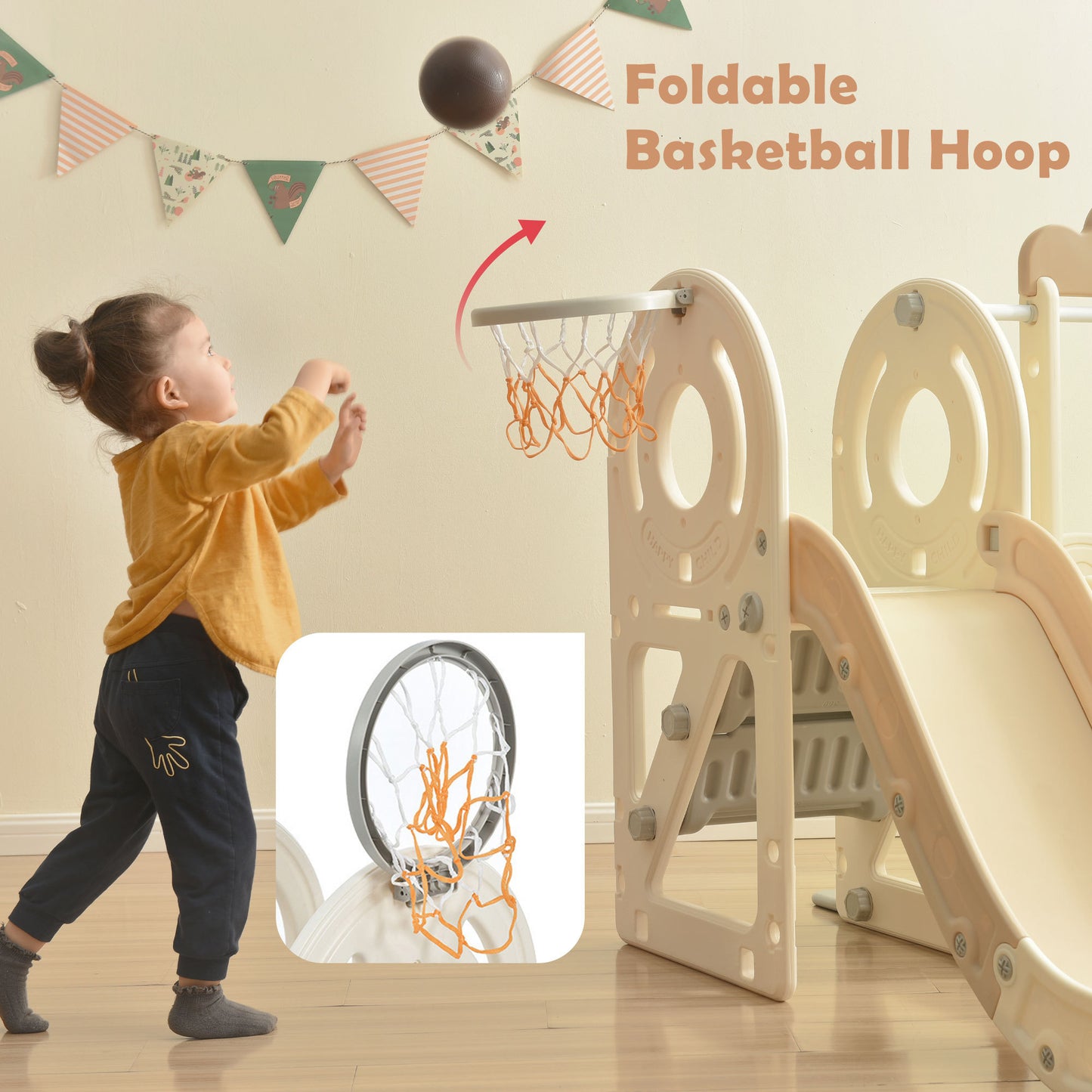 Kids Swing-N-Slide with Bus Play Set - Beige
