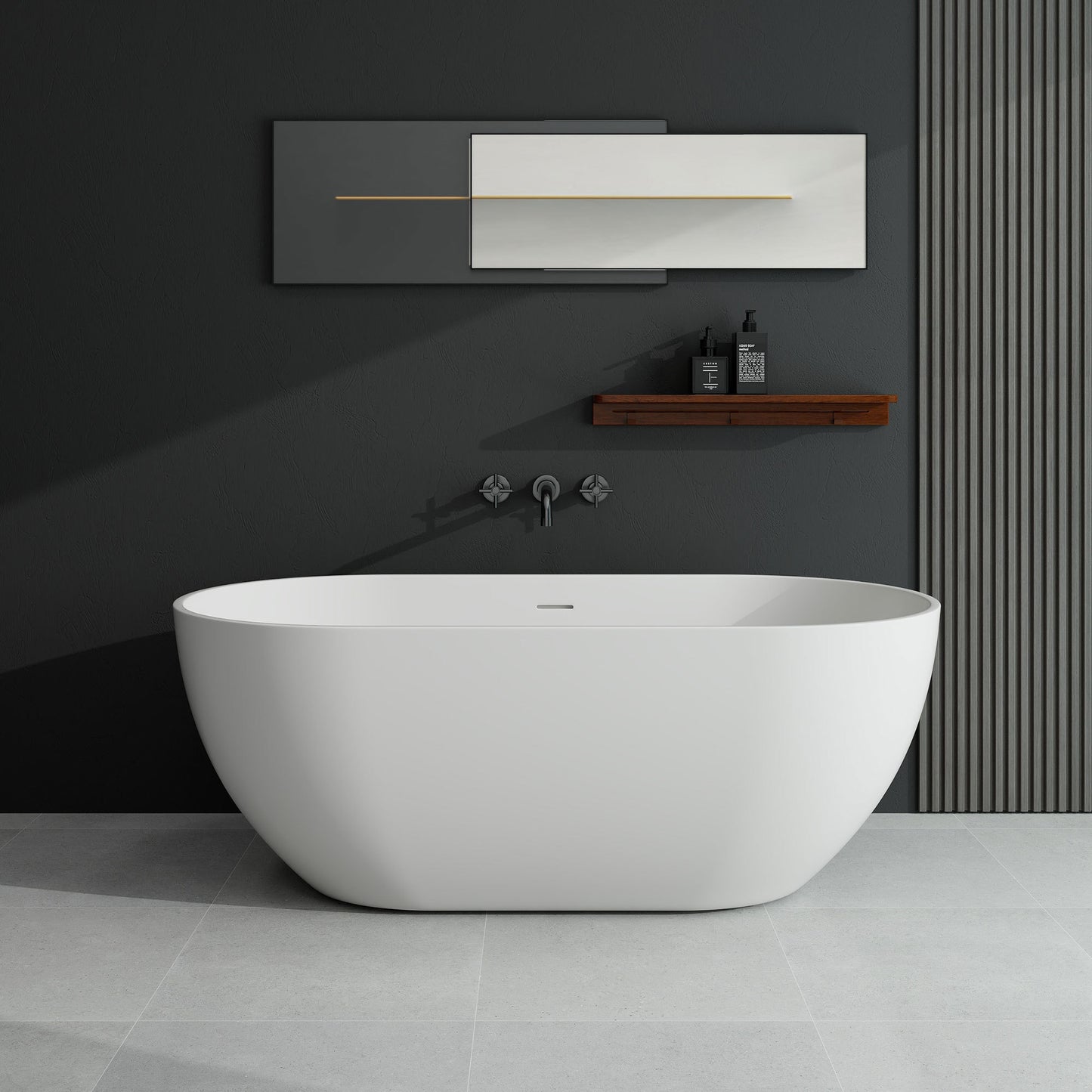 Gina 59" Solid Surface Freestanding Soaking Bathtub - Matte White