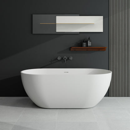 Gina 59" Solid Surface Freestanding Soaking Bathtub - Matte White
