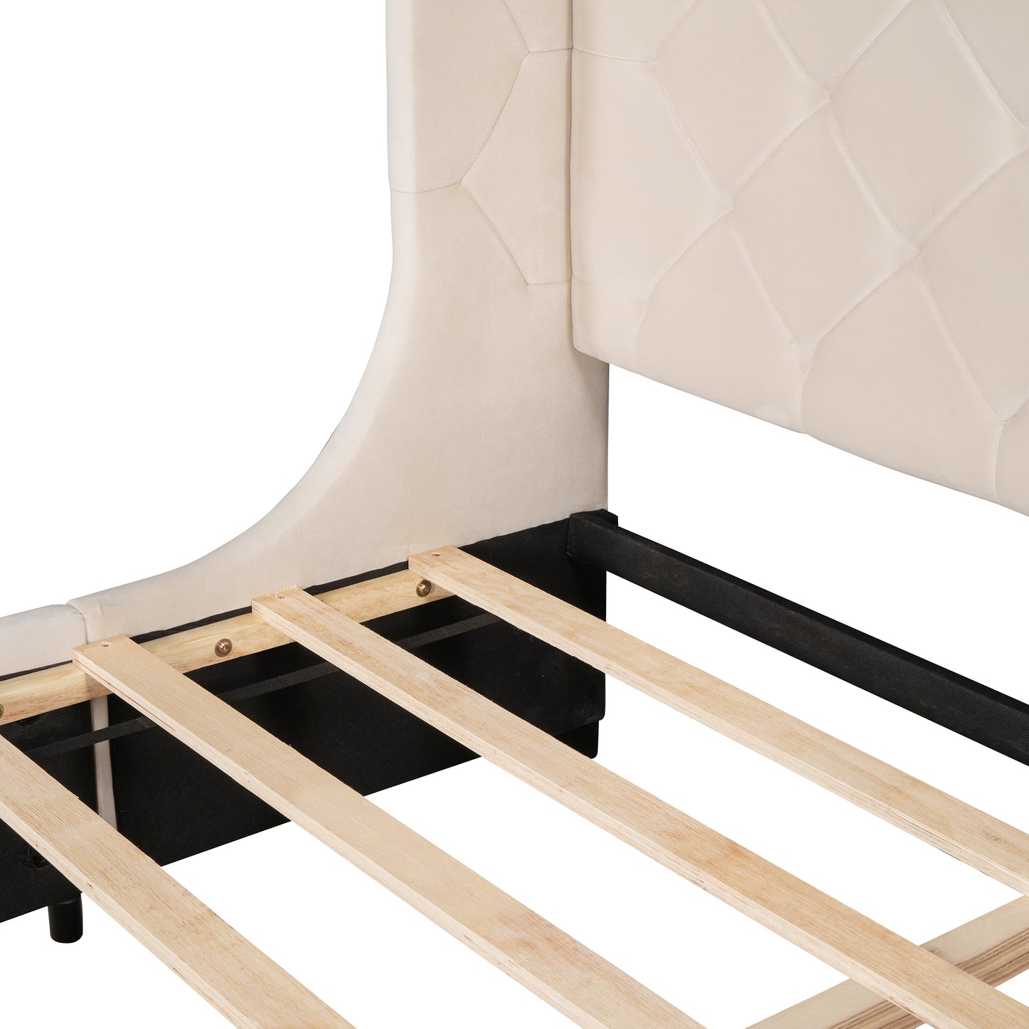 Regal Queen Size Velvet Storage Bed - Beige