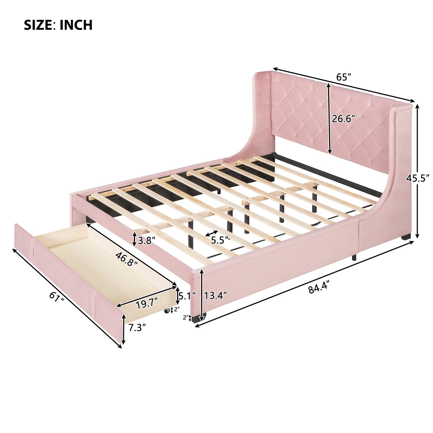 Regal Queen Size Velvet Storage Bed - Pink