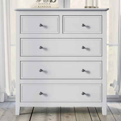 Elegant White Wood Chest with 5 Drawers