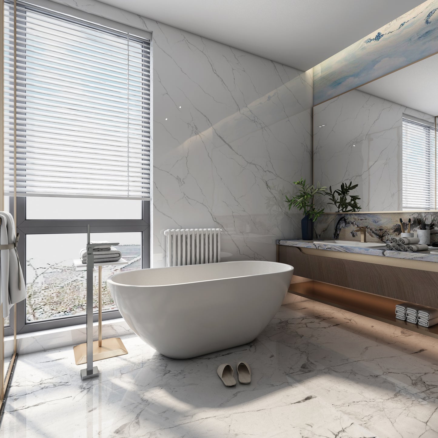 Freya Acrylic Alcove Freestanding Soaking Bathtub - White