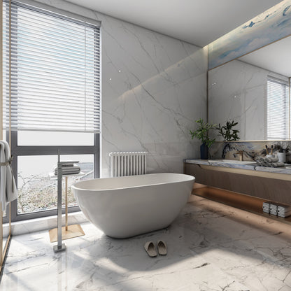 Freya Acrylic Alcove Freestanding Soaking Bathtub - White