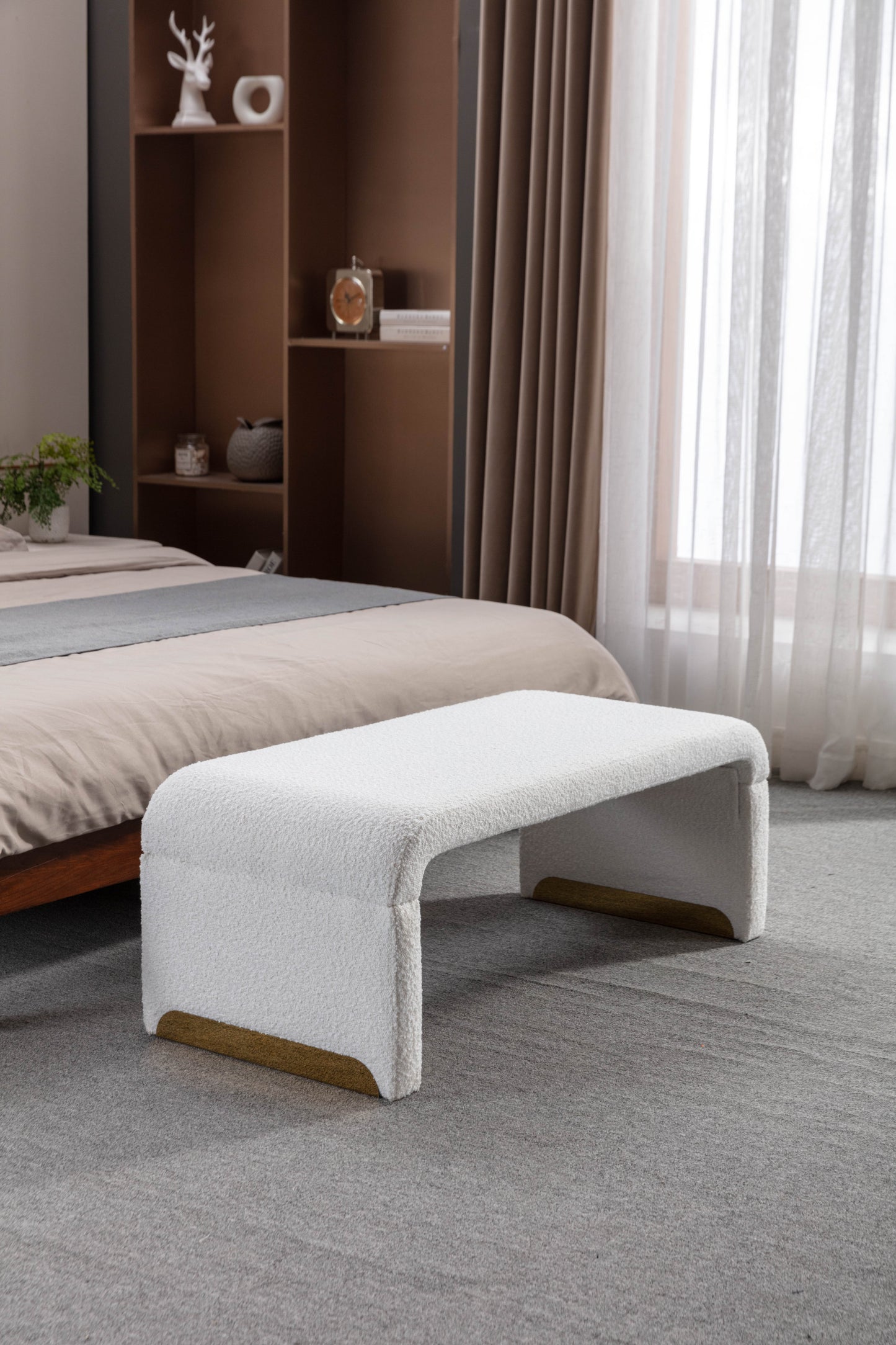 Boucle Fabric Ottoman - White