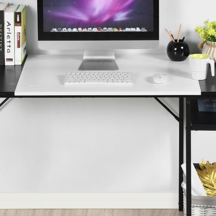 Computer Desk Wood Table Metal Frame - White & Black