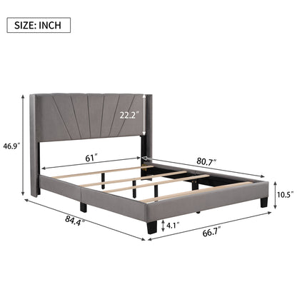 Royal Comfort Queen Size Velvet Upholstered Platform Bed - Gray