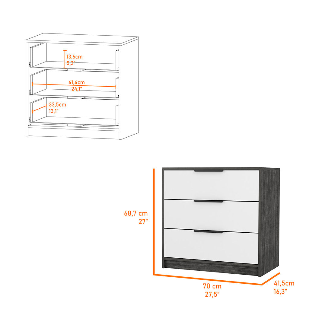 Smokey Oak and White 3-Drawer Dresser