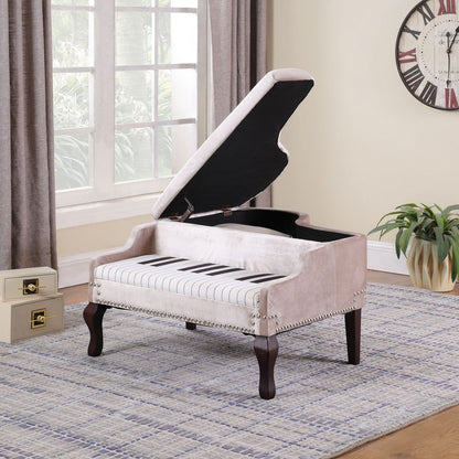 Piano Silver Nailheads Storage Ottoman  - Beige