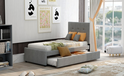 Dreamscape Twin Linen Upholstered Platform Bed with Headboard and Trundle