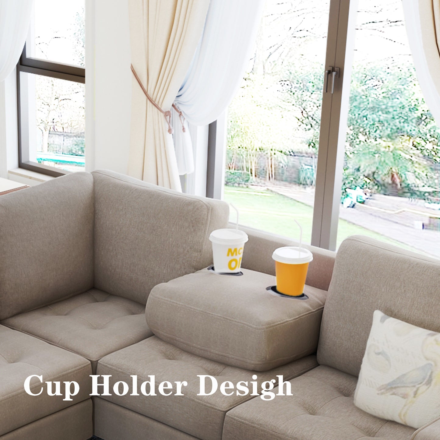 OrisLux Sectional Lounge: Ultimate Space-Saving Sofa with Ottoman & Cup Holders