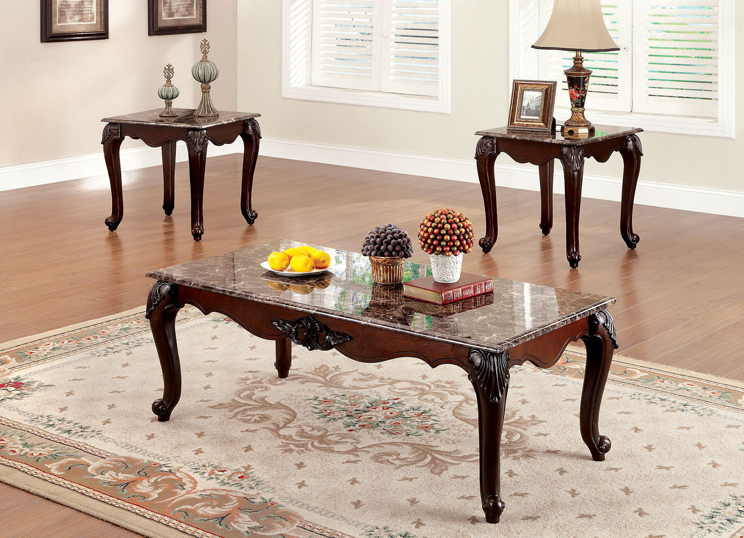 Marble Trio Traditional Coffee Table 3pc set