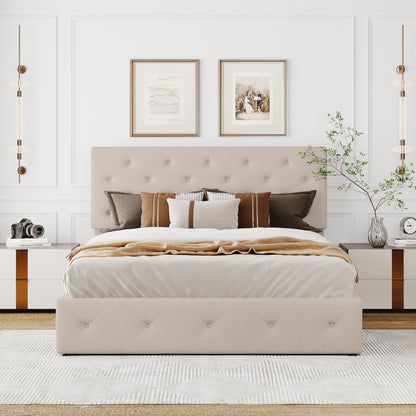 Cipher Queen Size Storage Platform Bed w Hydraulic System - Beige