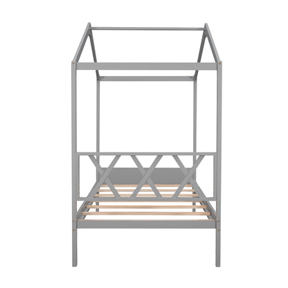 Twin Wood House Bed with Smart Storage