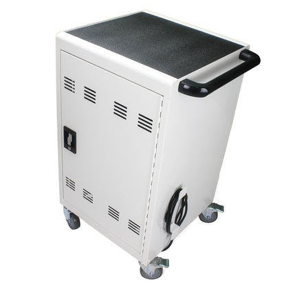 Mobile Charging Cart and Cabinet With Combination Lock - White