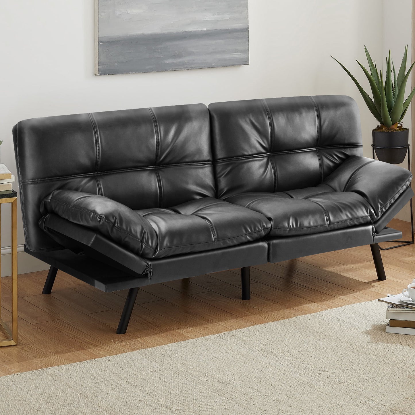 Futon Convertible Sofa Bed  - Black PU
