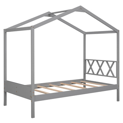 Twin Wood House Bed with Smart Storage