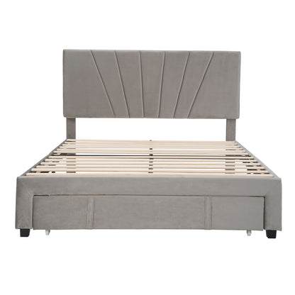 Xavier Queen Size Storage Bed Metal Platform Bed with Drawer - Gray