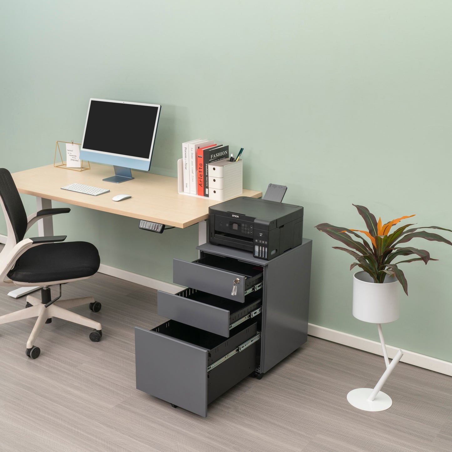 Compact 3 Drawer Mobile File Cabinet - Grey