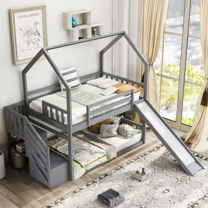 Slide and Store Twin House Bunk Bed