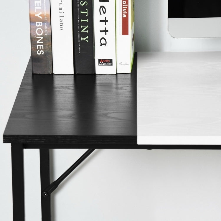 Computer Desk Wood Table Metal Frame - White & Black