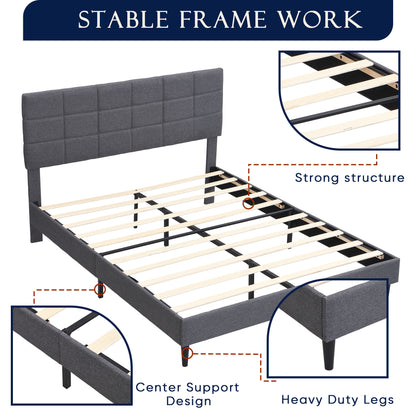 Elegant Queen Size Platform Bed Frame - Gray