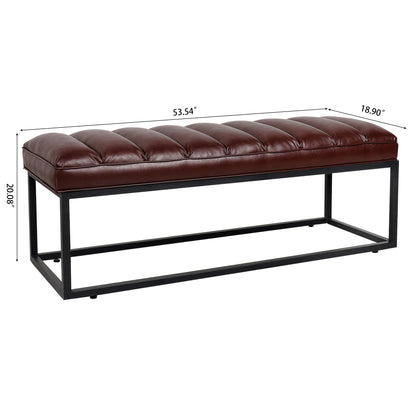 Metal Base Upholstered Bench - Dark Brown